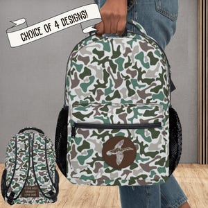 Sac à dos personnalisé pour garçon Canard Camouflage Sac à dos pour école Camo Carry All Bag pour chasseur Cadeau pour grand-père petit ami enfants mari