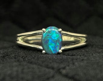 Silver Australian Lightning Ridge Prominent Opal Ring