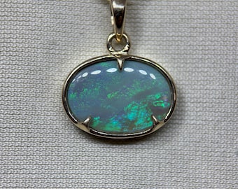 Solid 9k Gold Australian Lightning Ridge Nebula Opal Necklace