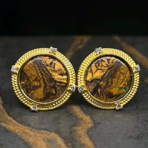Beautiful Yellow Gold Australian Koroit Matrix Opal Earrings