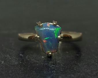 Solid 10k Gold Welo Ethiopian Color Etched Black Opal Stone Ring