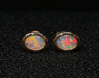 Solid 10k Gold Full Framed Horca Brazilian Opal Stud Earrings