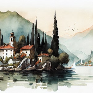 WatercolorArt,WatercolorPainting,WatercolorGifts,WatercolorPrint,lake ,como,Italy,WatercolorIllustration,WatercolorArt,WatercolorHomeDecor,