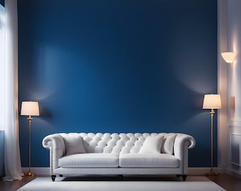 Blue Wall Living Room Mockup | Modern Interior Template | JPG PNG