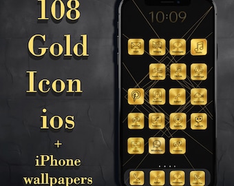 Gold iOS App Icons, iPhone Home Screen, 108 PNG Files (Digital Download)
