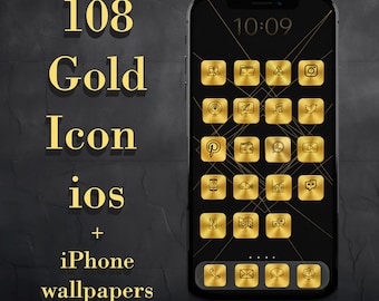 Gold iOS App Icons - Minimalist iPhone Icon Set, PNG Digital Download