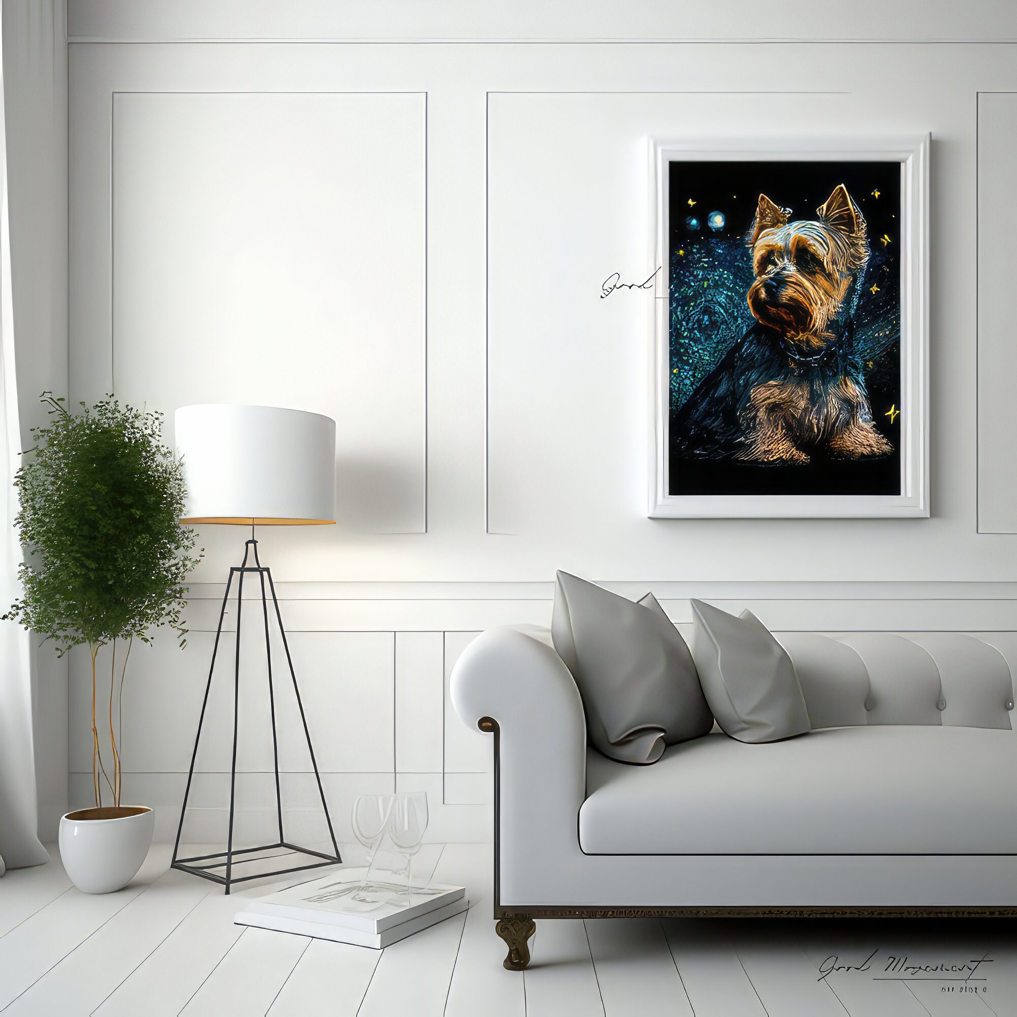 Yorkshire Terrier Wall Art Starry Night Portrait Dog Room Decor