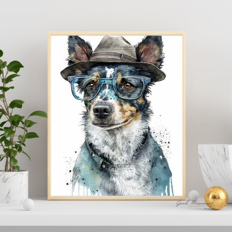 Blue Heeler Watercolor Artistic Hound Watercolor Poster of Cattle Dog