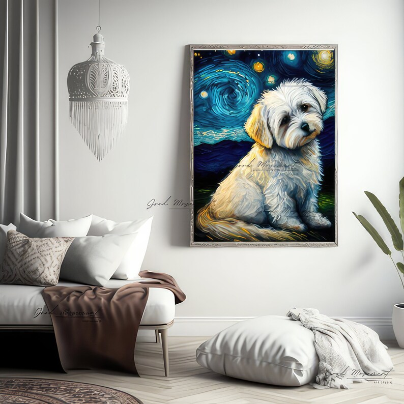 Maltese Wall Art Starry Night Portrait Dog Room Decor Printable