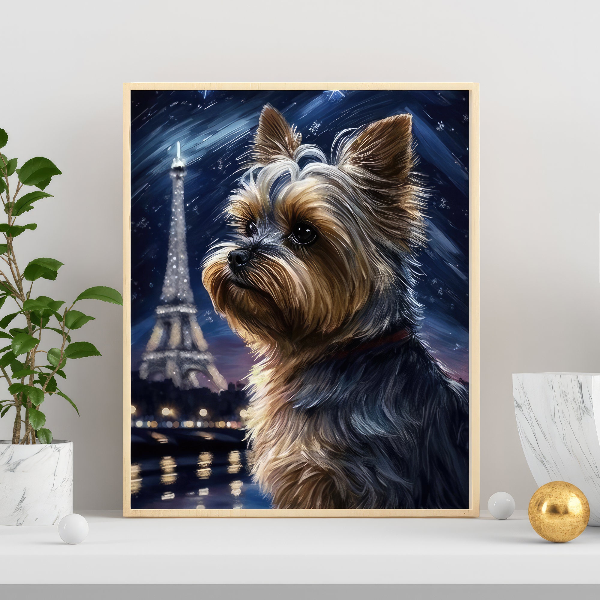Yorkshire Terrier Wall Art Starry Night Paris Portrait Dog Print