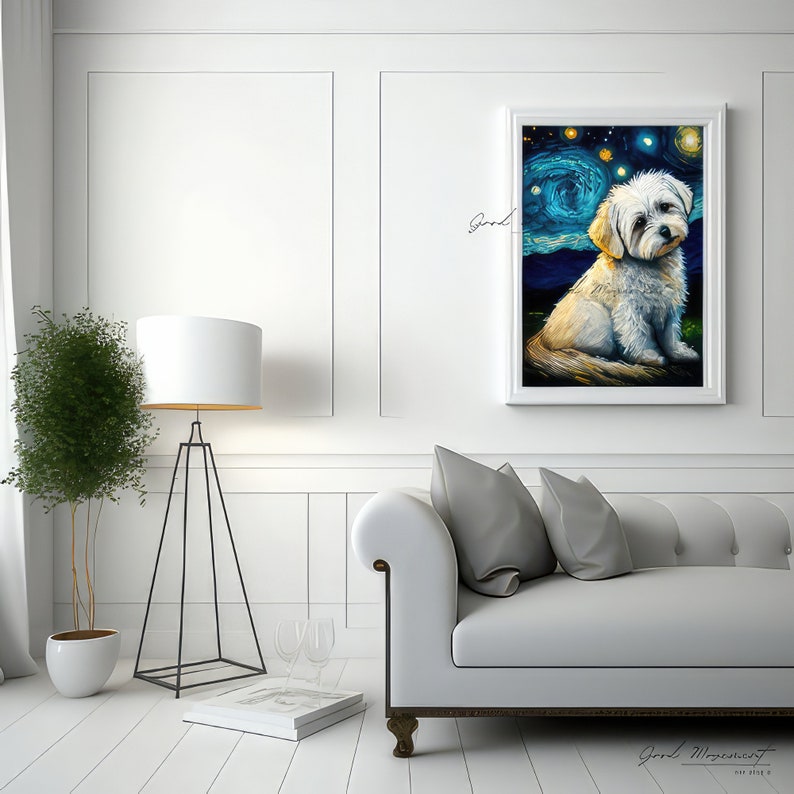 Maltese Wall Art Starry Night Portrait Dog Room Decor Printable