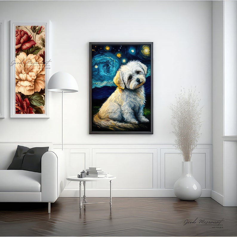 Maltese Wall Art Starry Night Portrait Dog Room Decor Printable