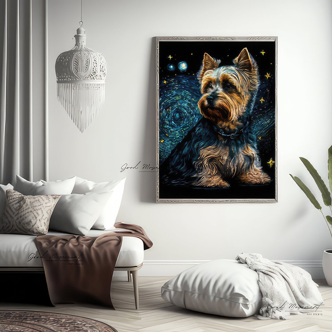 Yorkshire Terrier Wall Art Starry Night Portrait Dog Room Decor