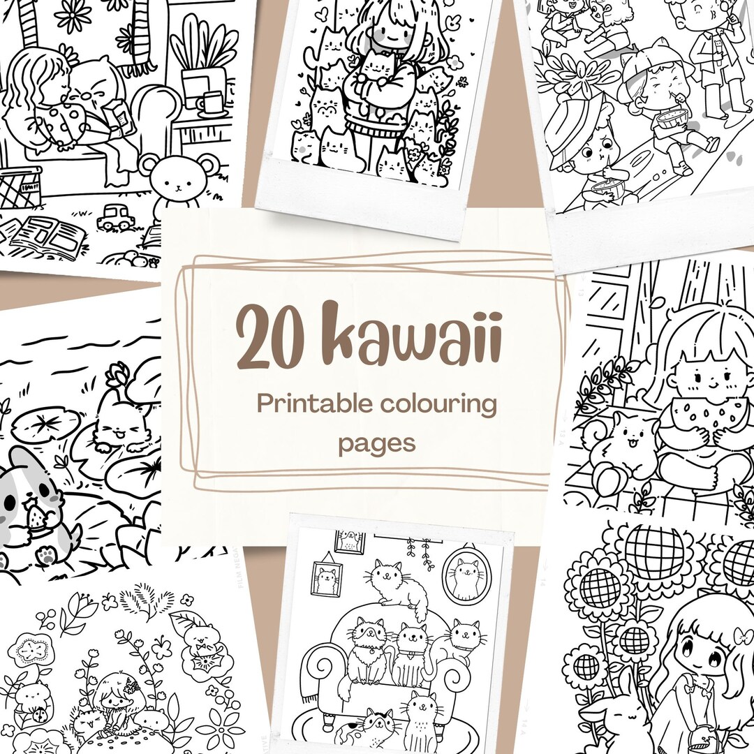 20 Kawaii Colouring Page Printable PDF A4 Size, Adult Kids Instant ...