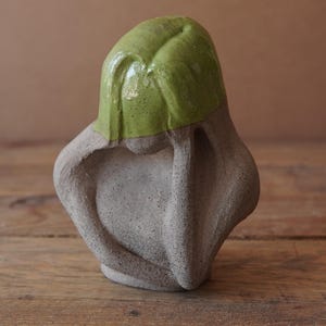 Handmade Ceramic Abstract Bust Sculpture: Textured Emotional Face