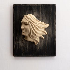 Handmade Woman Bust Sculpture: Figurative Clay Art, Wooden Frame
