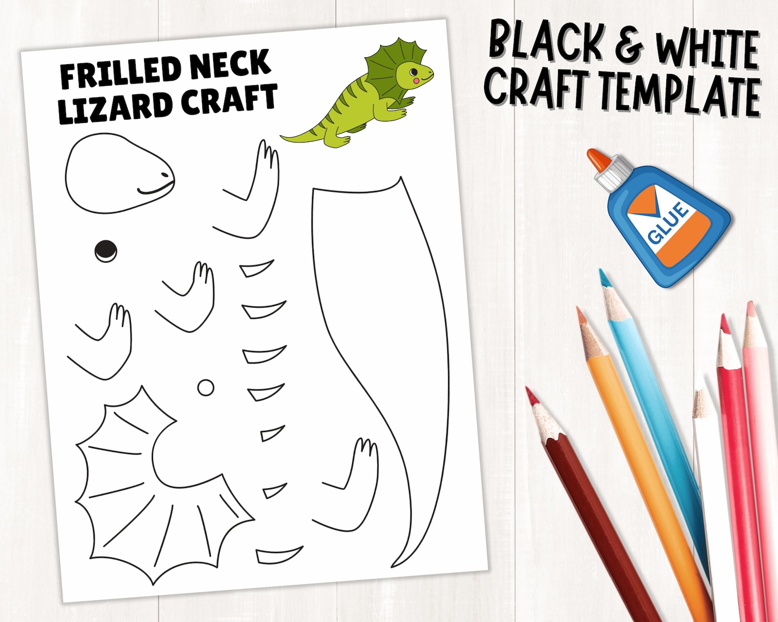 Spring Animals Craft Lizard Frilled Neck Lizard Craft Printable | Reptile Animal Craft for Kids ...