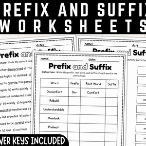 Prefix and Suffix Worksheets & Activities | Root Words | Affixes Printable Worksheets | Instant Download | PDF