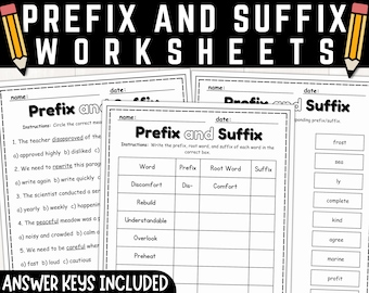 Prefix and Suffix Worksheets & Activities | Root Words | Affixes Printable Worksheets | Instant Download | PDF