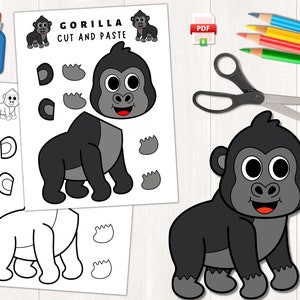 Druckbare Gorilla Craft für Kinder | Waldtier Handwerk | Zootier Handwerk | Ein Gorilla-Handwerk bauen | Farbe, Schnitt und Kleber | Papier Gorilla