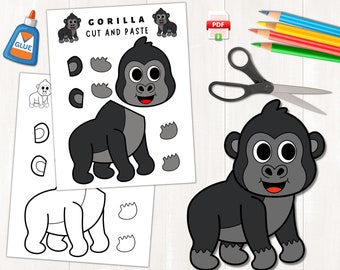 Printable Gorilla Craft for Kids | Forest Animal Craft | Zoo Animal Craft | Build a Gorilla Craft | Color, Cut, and Glue | Paper Gorilla