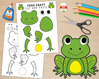 Printable Frosch Basteln für Kinder | | Frühlings-Bastelaktivität | Teichleben Aktivität | Frosch Papier Handwerk | Frosch bauen | Frosch Ausmalseite | PDF