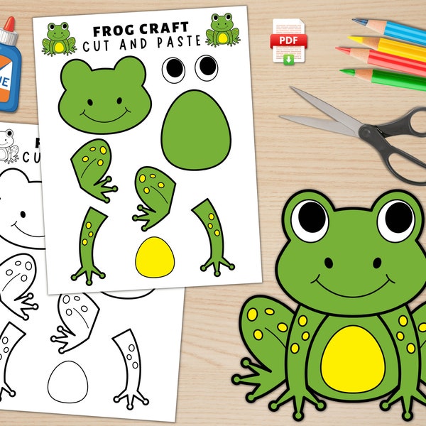 Printable Frog Craft for Kids |  | Spring Craft Activity | Pond Life Activity | Frog Paper Craft | Build a Frog | Frog Coloring Page | PDF