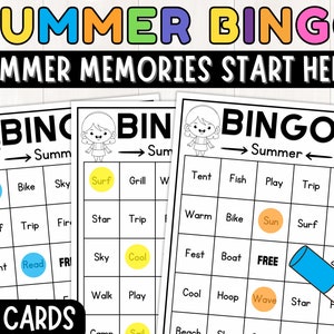 Jogo de bingo de verão para impressão para crianças, 30 cartas exclusivas, 35 palavras de verão, jogo de bingo para festa de aniversário, jogo educativo, download instantâneo