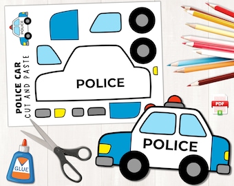 Druckbare Polizei Auto Handwerk | Transportschiff | Polizeiauto bauen | Patriot Day Aktivitäten | Polizei Auto Papier Handwerk | PDF