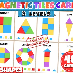 2D geometrische vormen magnetische tegels afdrukbare sjablonen | Magnetische tegel: bouwen en leren | Kaarten met bouwstenen | Kaarten met magneettegels