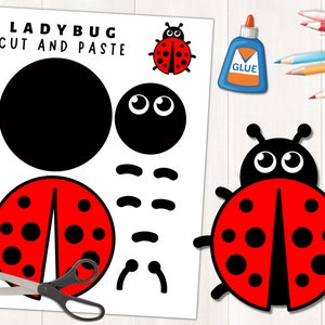 Modello di lavoretto coccinella stampabile per bambini / Attività primaverili / Lavoretto con insetti / Colora, ritaglia e incolla / Costruisci una coccinella di carta / Download digitale
