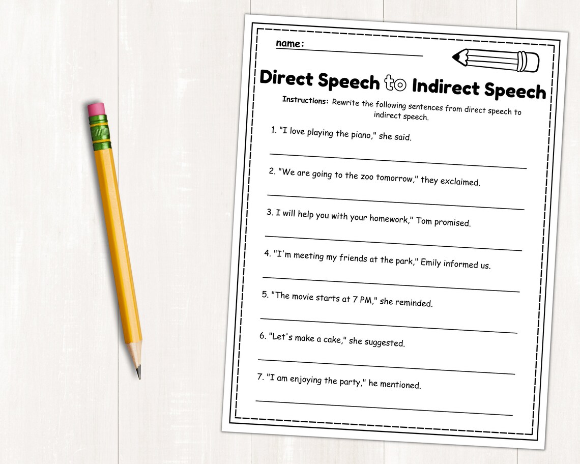 Direct and Indirect Speech Worksheets Reported Speech Identifying