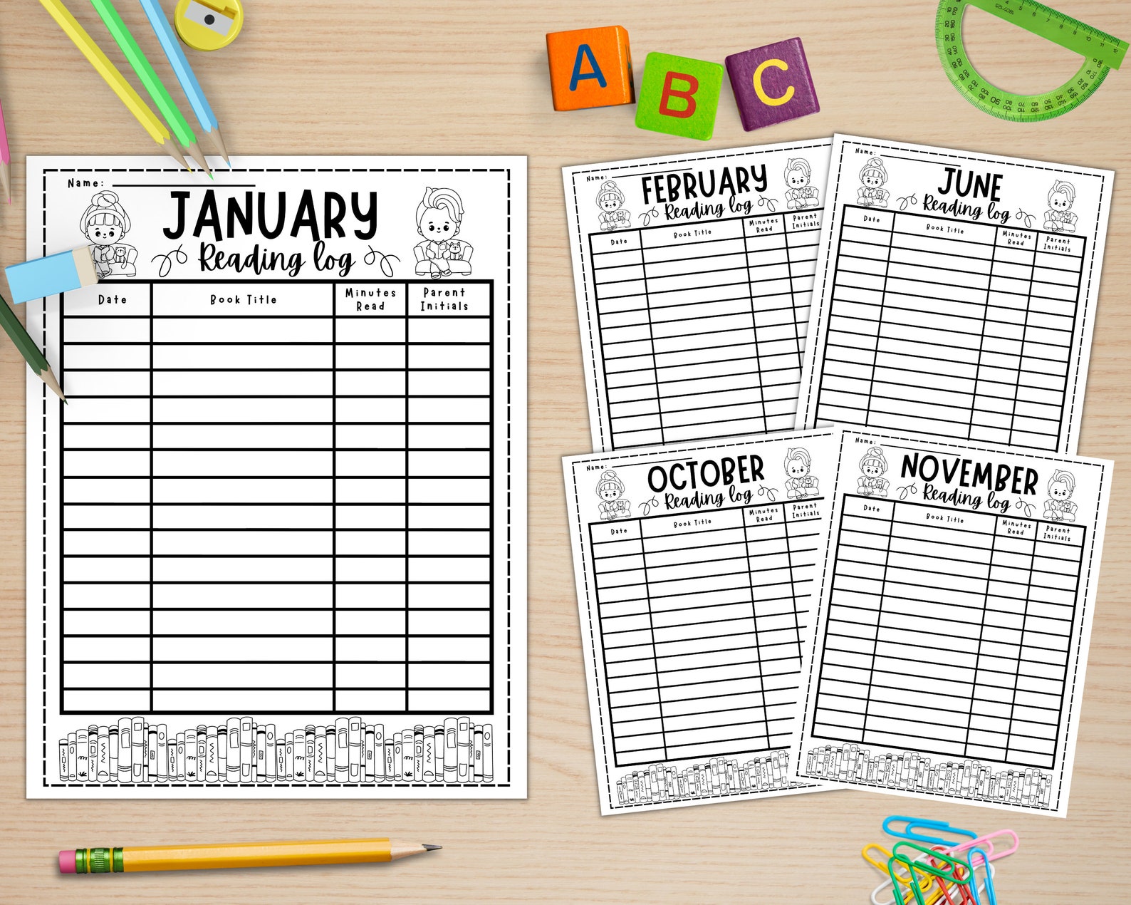 Monthly Reading Logs for Kids, Printable Monthly Reading Tackers ...