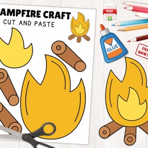Printable Campfire Craft for Kids | Camping Theme PDF Activity PreK–3rd Grade | Summer or Fall Cut & Paste Camping Craft | Fire Coloring
