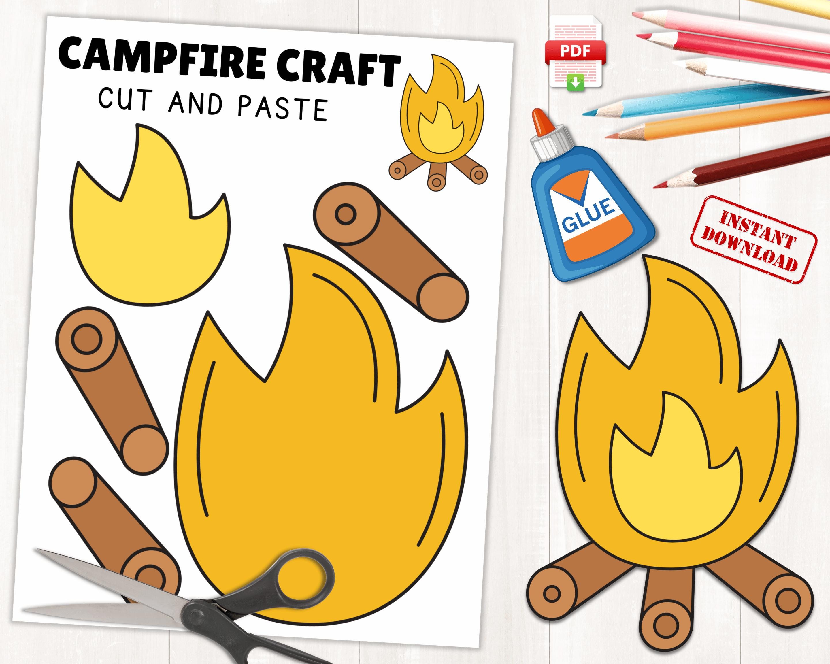 子供向けの印刷可能なキャンプファイヤークラフト | キャンプをテーマにしたPDFアクティビティ（幼稚園～小学3年生向け） | 夏または秋に使える切り貼り キャンプクラフト | 火を使ったぬり絵 - Etsy 日本, image size:2880x2304