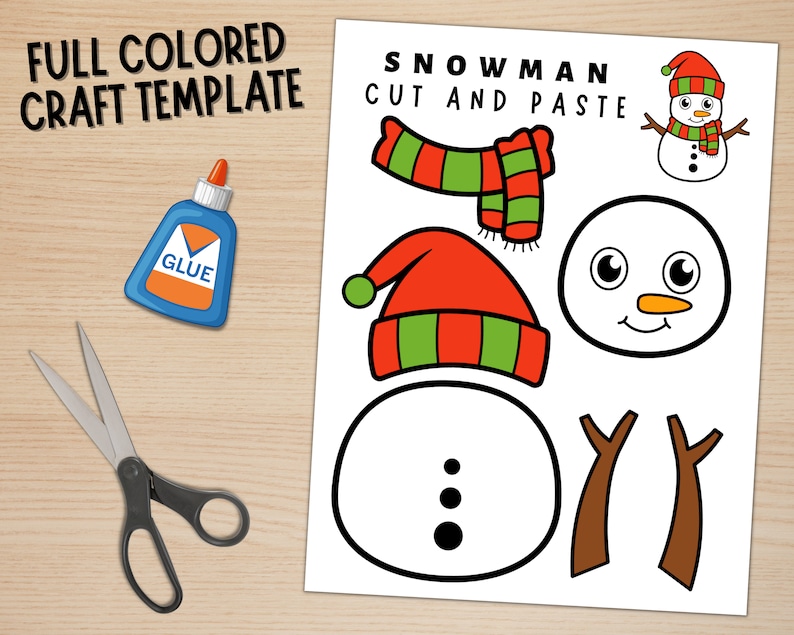 Printable Snowman Craft Template for Kids Winter Activities Color, Cut, and Glue Build a Snowman Digital Download PDF image 3