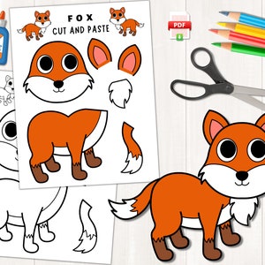 Modello stampabile per artigianato volpe per bambini / Artigianato con animali della foresta / Costruisci un artigianato volpe / Colora, taglia e incolla / Volpe di carta / Download digitale / PDF