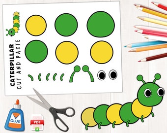 Printable Caterpillar Craft, Spring Activities, Insect Craft, Caterpillar Coloring Page, Indoor Preschool Activity, US Letter Size, A4 Size