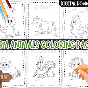 Páginas para colorear de animales de granja para niños, hojas de actividades de granja, actividades de animales de granja, libro para colorear de granja, descarga digital, PDF