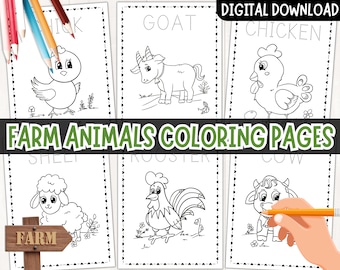 Printable Farm Animal Coloring Pages For Kids, Farm Activity Sheets, Farm Animals Activities, Farm Coloring Book, Digital Download, PDF