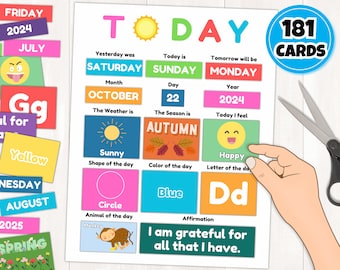 Printable Morning Board I Kids Daily Calendar I All About Today I Preschool Circle Time I Homeschool Morning Activity I Instant Download