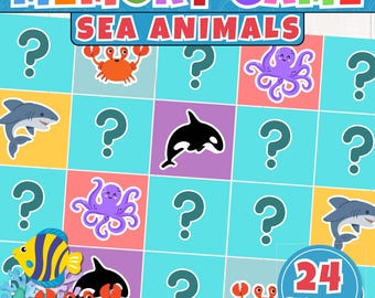 Sea Animals Memory Matching Game Printable | Ocean Animal Flashcards for Kids | Preschool Marine Life Activity | Montessori Game