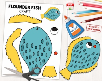 Flounder Fish Craft Printable | Ocean Animal Summer Build a Fish for Kids | Instant Download