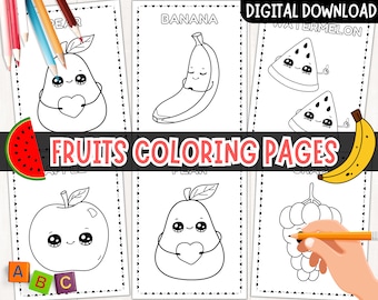 Printable Fun Fruits Coloring Pages For Kids, Summer Coloring Sheets, Fruits Activity Sheets, Download Coloring Page, Digital Download, PDF
