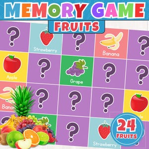 Jeu de Memory Fruit imprimable | Activité d'association amusante pour les enfants | Jeu de réflexion pour la maternelle et la maternelle pour la concentration et la reconnaissance visuelle