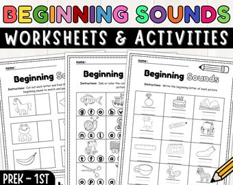 Beginning Sounds Worksheets | Beginning Letter Sounds Activity Sheets | Kindergarten | Phonics | Instant Download | PDF