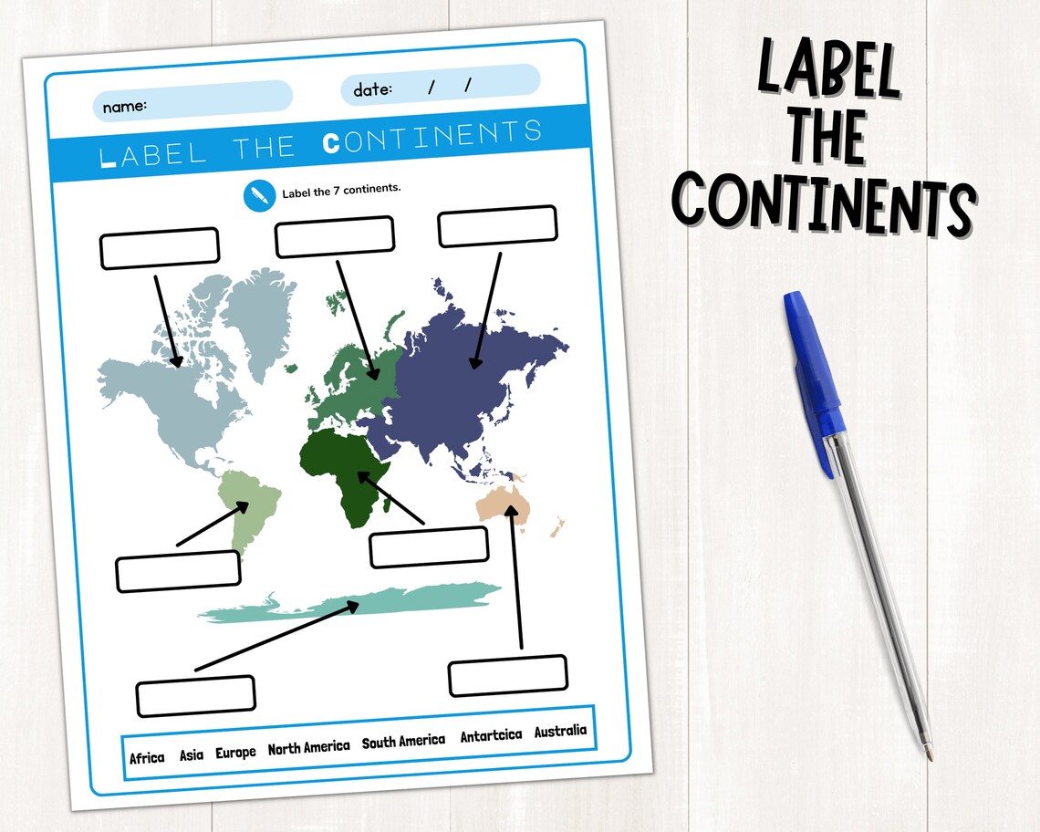 The 7 Continents of the World Worksheets Continents Labeling Worksheet Continents Flashcards