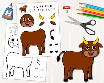 Printable Buffalo Craft Template | Domestic Animal Crafts | Color, Cut, and Glue | Paper Buffalo | Digital Download | PDF