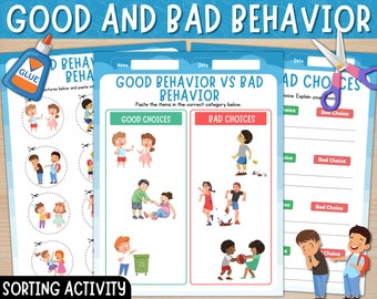 Good and Bad Behavior Sorting Activity | Cut and Paste | Good vs Bad Manners Printable Worksheets | Behavior Picture Sort | Digital Download