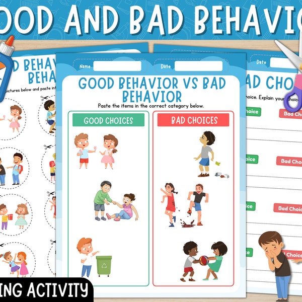 Good and Bad Behavior Sorting Activity | Cut and Paste | Good vs Bad Manners Printable Worksheets | Behavior Picture Sort | Digital Download